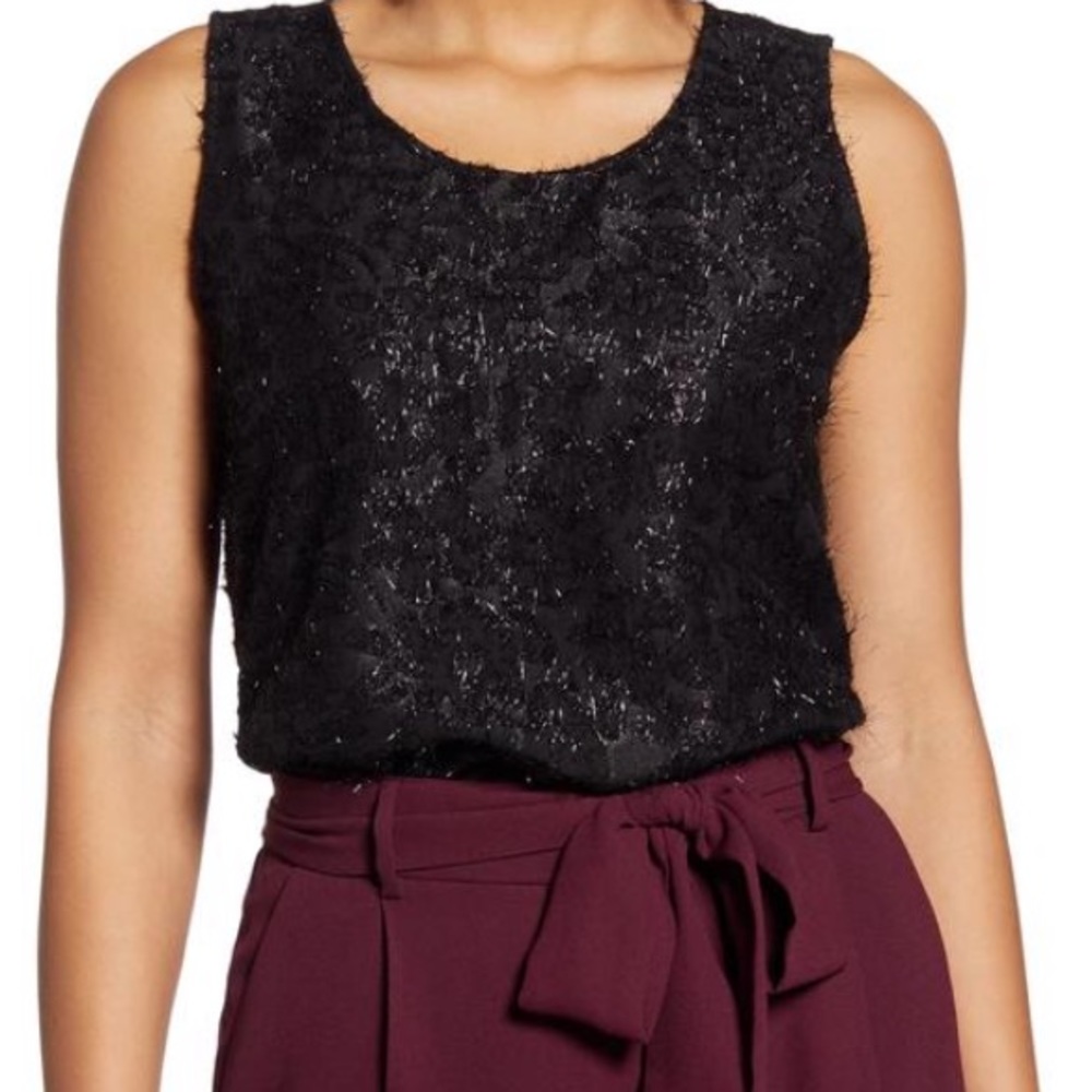 NWOT Halogen Black Scoop Neck Woven Shell Tank Top